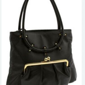 Goldenbleu Black Leather Shoulder Bag with Gold Accents